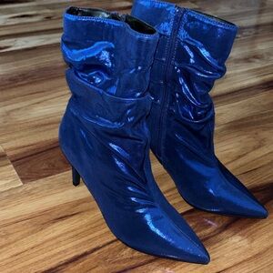 Shimmering Midnight Blue Heeled Boots